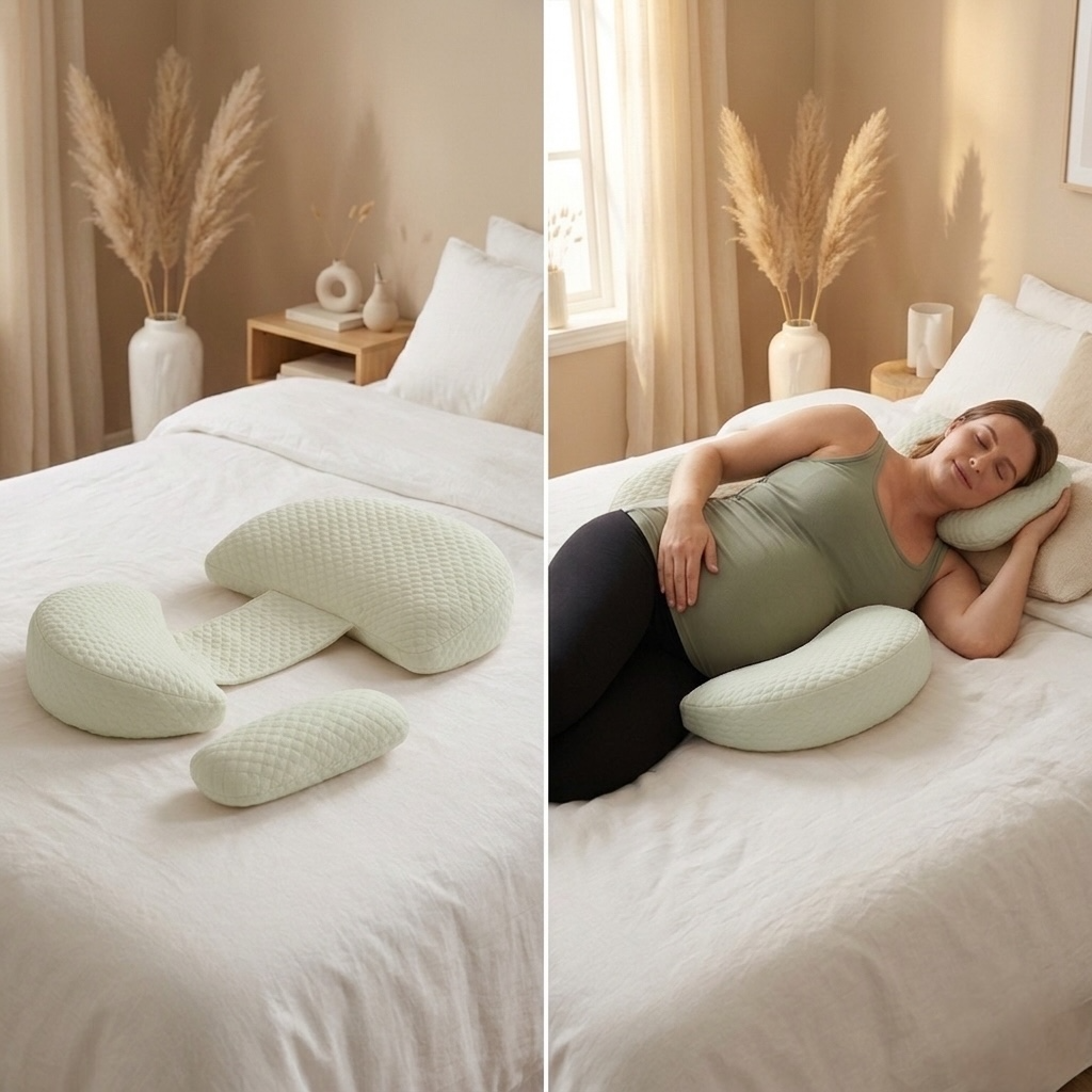Oreiller de Grossesse 2 Pièces MAMOONE™ — Soutien complet du ventre, du dos et de la nuque